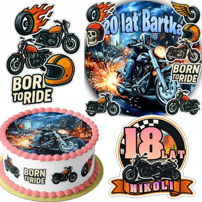Obrázok produktu pre SADA DEKORÁCIÍ NA TORTU: 20 cm + 16 postavičiek - motorka, nápis "MOTOR" + meno, 15 cm, 18 cm