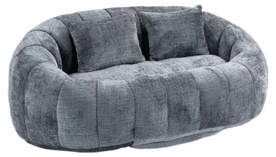 Imagen del producto de Sofá de dos plazas en tela de chenilla gris, sillón reclinable, 2 cojines de 150x95x63 cm