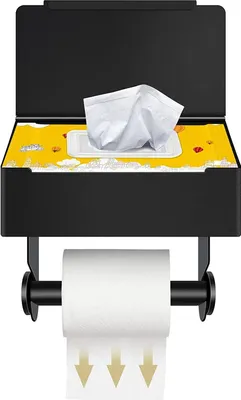 Produktbild von Toilettenpapierhalter mit Feuchttücherbox und Ablage schwarz – Bohrfrei – mit Handtuchhalter – Edelstahl – Badezimmerzubehör