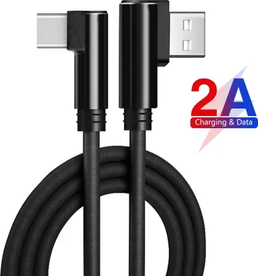 Produktbild von TypC USB-C USB 90° Nylon Winkelkabel Schnell Ladekabel Samsung Huawei Schwarz 2M