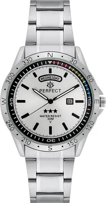 Produktbild von Klassische Herrenuhr 44 mm aus silbernem Edelstahl mit Quarzwerk, wasserdicht