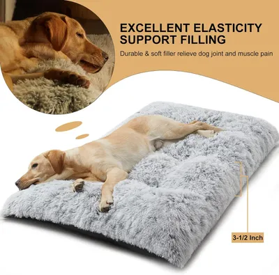 Produktbild von Hundebett für Große Hunde 110 x 75 cm, Waschbar Hundekissen flauschig, Hundematte für große, mittelgroße Hunde, Langer Plüsch, Hellgrau