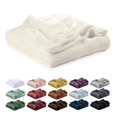 Zdjęcie produktu dla Koc z mikrofibry Lavea® 220 x 240 cm, puszysty i miękki, ciepły koc polarowy na sofę i łóżko, łatwy w pielęgnacji, oddychający, przyjazny dla skóry, kremowy