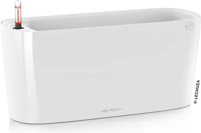 Produktbild von LECHUZA-Pflanzgefäß DELTA Premium 20 Weiß Hochglanz | Tischgefäß mit Bewässerung und Pflanzeinsatz | Hochglanz-Oberfläche | 40 x 15 x 18 cm | 15560
