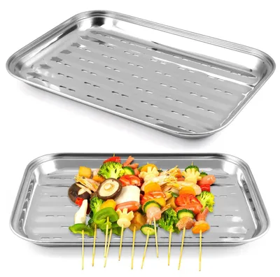 Zdjęcie produktu dla Zestaw dwóch patelni grillowych ze stali nierdzewnej do warzyw i mięsa