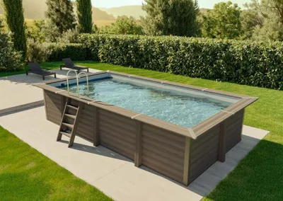 Produktbild von POOLCREW WPC Pool Komplettset Kreta, Aufstellpool Set inkl. Pumpe und Filter, Swimmingpool mit Sandfilteranlage und Leiter, Frame Pool rechteckig 606 x 375 x 124 cm