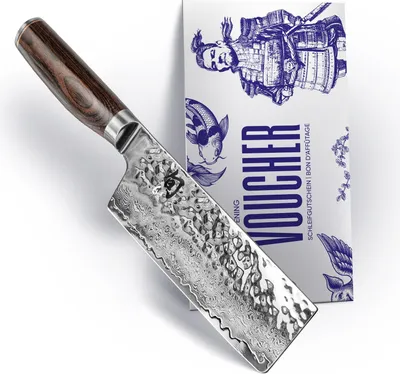 A knife and a voucher are displayed on a white background.