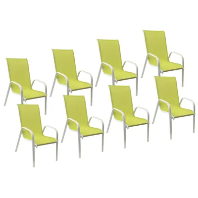 Image de Lot de 8 chaises MARBELLA en textilène vert - aluminium blanc