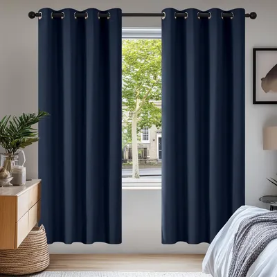 Produktbild von Deconovo Gardinen Wohnzimmer mit Ösen Verdunkelung Thermovorhang Dunkelblau