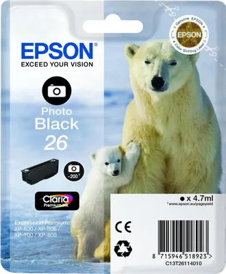 Immagine prodotto di Epson 26 - Photo schwarz - Originale - Tintenpatrone - per Expression Photo XP-760, Expression Premium XP-510, 520, 615,