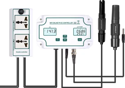 Image de 3-in-1 pH/EC/TEMP Water Quality Detector Wireless WiFi Online pH EC Controller Professional pH Controller with Relay Plug Repleaceable Electrode BNC Type Probe Water Quality Tester for Aquarium Hydroponics Tank Monitor 14.00pH / 1999us/cm 19.99ms/cm
