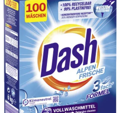 Produktbild von Dash Alpen Frische Pulver I Waschmittel weiße Wäsche I 100 Waschladungen I 6 kg