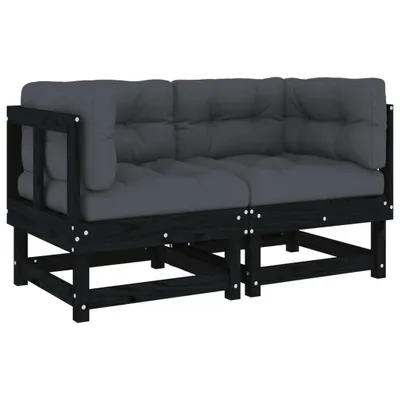 Image de vidaXL Canapé d'angle avec coussins 2 pcs. noir pin massif