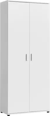 Produktbild von Mehrzweckschrank 75 cm breit mit Einlegeböden 75x35x184 cm (BxTxH) Weiß, mit 2 Einlegeböden und Fach für Staubsauger