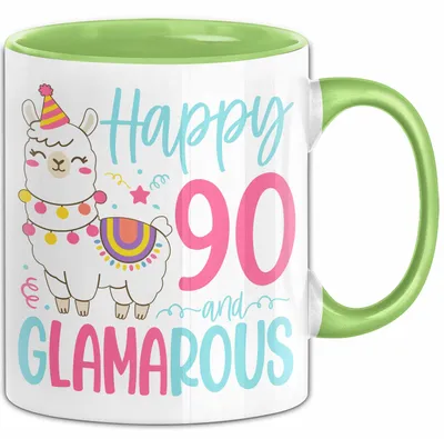 Produktbild von 90er Geburtstag Tasse Geschenk Happy 90 And Glamarous Llama Alpaka Liebhaber Geschenkidee zum Geburtstag (Grün)