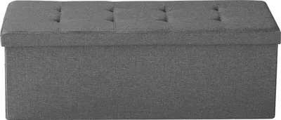 Produktbild von SucceBuy Faltbare Ottomane mit Stauraum (rechteckig), Fußbank mit Seitentaschen, klappbarer gepolsterter Sitzhocker bis 299,37 kg belastbar, 11 x 38 x 38 cm, geeignet für Wohnzimmer, Schlafzimmer und Flur, Grau