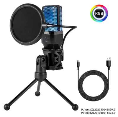Produktbild von USB-Kondensator-Gaming-Mikrofon mit Nierencharakteristik und RGB-Beleuchtung für PC, Laptop, Streaming und Podcast - B