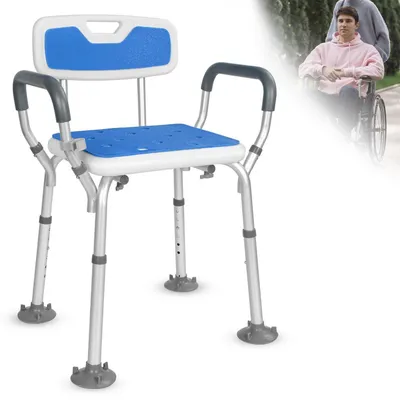 Immagine prodotto di Sedia da doccia con braccioli e schienale, regolabile in altezza in 6 posizioni, con una capacità di carico fino a 136 kg