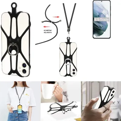 Produktbild von K-S-Trade 3in1 Handykette Handyband Handykordel Halsband Smartphone-Ring Handy-Ring kompatibel mit Samsung Galaxy S21+ 5G Exynos Fingerhalterung