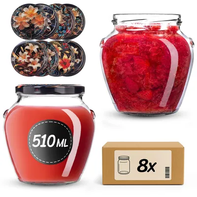 Immagine prodotto di Barattoli per conserve KADAX da 510 ml con coperchio a vite fi82mm, barattoli a vite con coperchio, barattoli per miele, barattoli per la conservazione del miele (Lilien, 8 pezzi)
