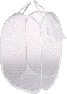 A white mesh laundry basket.