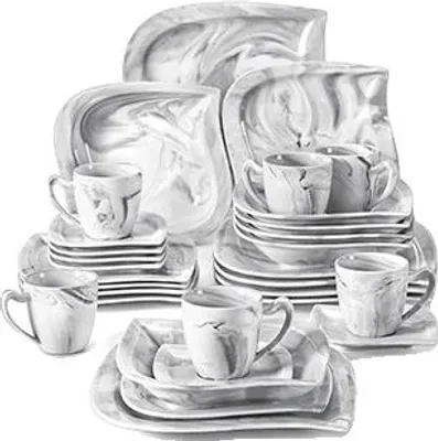 Obrázek produktu pro Porcelánová jídelní souprava, servis pro 6/12 osob, bílá, šedá 30 dílů