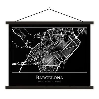 Produktbild von MuchoWow® Textilposter Stadtplan - Barcelona - Karte 40x30 cm mit schwarzem Rahmen - Dekorationen