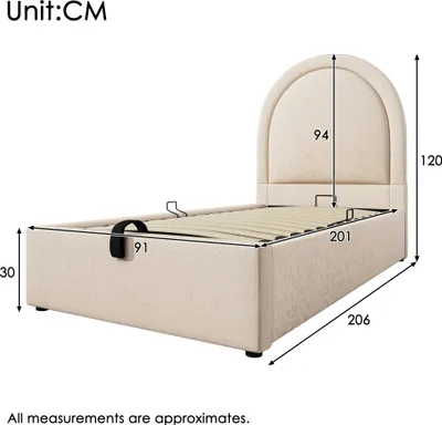 A diagram of a bed with dimensions.