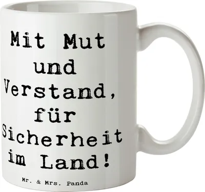 Produktbild von Mr. & Mrs. Panda Teetasse Spruch Polizist Mut Verstand - Weiß - Geschenk, Becher, liebevoll, Danke, Sicherheit, Trinkbecher, Kaffeebecher, Pott, Polizeiarbeit, Bedanken