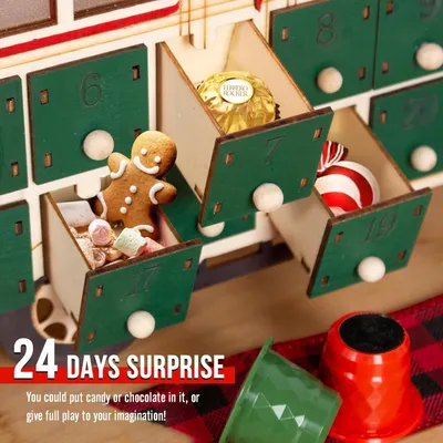 Produktbild von Adventskalender aus Holz Weihnachts-Adventskalender mit 24 Zugkästen, mit LED, Weihnachtskalender Wiederverwendbarer, mit 24 Türchen,