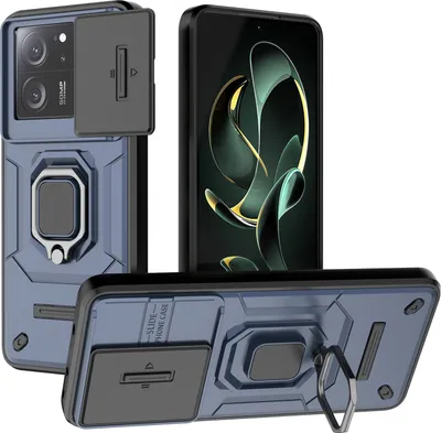 Immagine prodotto di Custodia per Xiaomi 13T / 13T Pro/Redmi K60 Ultra a doppio strato con protezione scorrevole della fotocamera e supporto ad anello, supporto blu