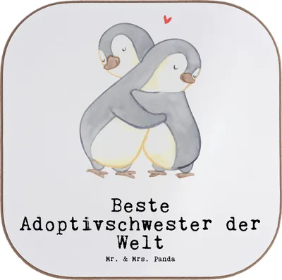 Produktbild von Mr. & Mrs. Panda Untersetzer für Gläser Pinguin Beste Adoptivschwester der Welt - Weiß - Geschenk, Coaster, Kleinigkeit, Tischuntersetzer, Tochter, Tassenuntersetzer