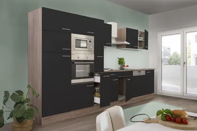 Produktbild von Küche Küchenzeile Küchenblock Eiche York Schwarz Oliver 370 cm Respekta