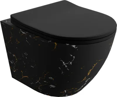 Produktbild von LAVITA Wand-WC Sofi Slim Fire | HŠnge Toilette | Toilettendeckel mit Absenkautomatik & Metallscharniere | Toiletten SpŸlrandlos HŠngend | Toilettenbecken | 365x490x395 cm | Schwarz