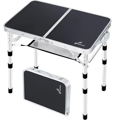 Produktbild von Klapptisch höhenverstellbar 60x40cm Schwarz mit Netzablage für Outdoor
