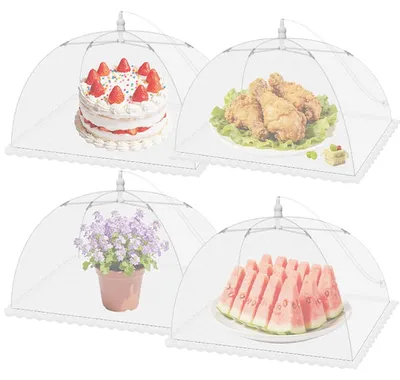 Produktbild von Fliegenschutz, 4-teilige faltbare Lebensmittelabdeckung, Obstabdeckung für Zelte, Kuchenabdeckung, Fliegenschutz für Lebensmittel, Grillen, Buffets, Camping, Picknicks, Pop-up-Zelt (43 * 43 cm)