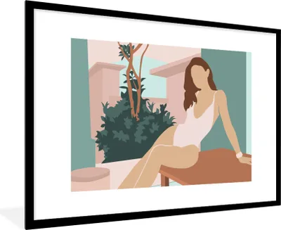 Produktbild von MuchoWow® Gerahmtes Poster Frau - Haus - Sommer 90x60 cm - Poster mit Schwarzem Bilderrahmen Wandposter Rahmen Foto Bilder - Wanddekoration - Fotos