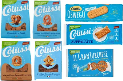 Produktbild von Colussi Biscotti Testpaket, Granturchese, Oswego, Zuppalatte, Kekse mit Schokolade in Stücken, Biscuits, 7 Stücke + Italian Gourmet polpa 400g