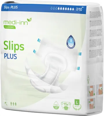 Produktbild von Medi-Inn Inkontinenz-Slips PLUS, Gr. L, 4 x 15 = 60 Stück, 7 Tropfen, Unisex-Passform, weiß