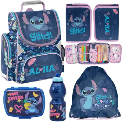 Produktbild von Schulranzen für Kinder mit Federmäppchen lilo und Stitch Motiv Angel - 1-3 Klasse 5-TEILIGES SCHULSET