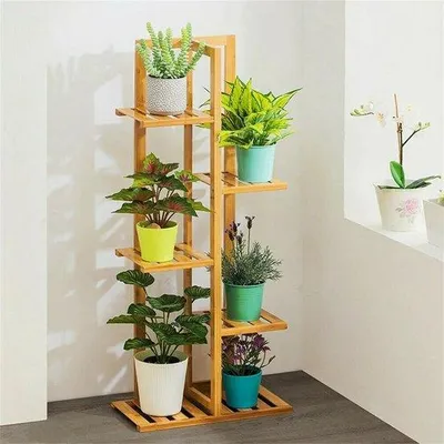 Produktbild von Famanu Pflanzenständer 5 Etagen - Bambus - Weiß - 102 cm