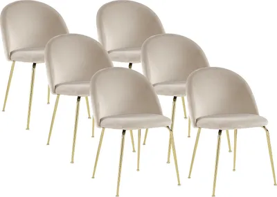 Produktbild von 6er Set MELBOURNE Stühle - Velours und Metall in Gold - Farbe beige