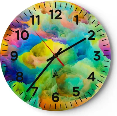 Produktbild von Wanduhr - Rund - Glasuhr - Abstraktion modern - 40x40cm - Schleichendes Uhrwerk - Lautlos - zum Aufhängen bereit - Dekoration Modern - Wanddekoration aus Glas - C4AR40x40-4055