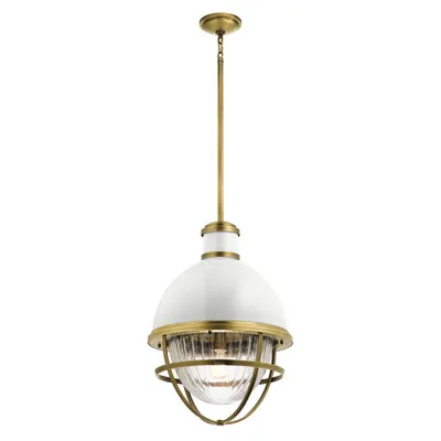 Produktbild von Elstead Tollis Hängeleuchte E27 61cm Naturmessing und weiß Klar gerippt