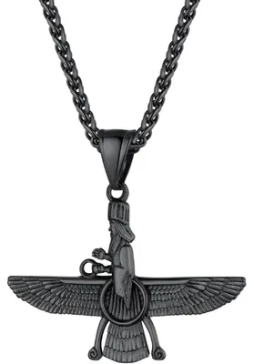 Produktbild von Halskette mit Faravahar Anhänger Edelstahl Weizenkette 50cm Schwarz
