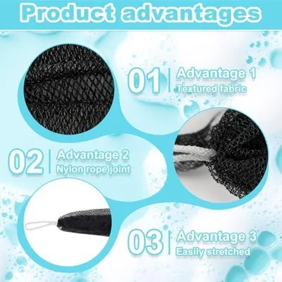 Produktbild von Afrikanischer Netzschwamm, Peeling Schwamm für Tiefenreinigung und Hautexfoliation, Dehnbarer Duschschwamm für Rücken und Körper, Schwarz, Ideal für Männer und Frauen