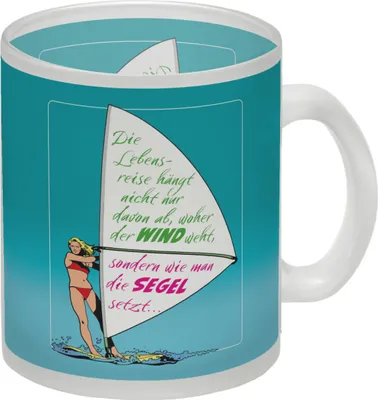 Produktbild von Surferin Glas Tasse mit Spruch auf dem Segel