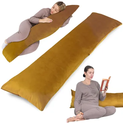 Produktbild von Seitenschläferkissen mit Bezug Velvet 40 x 145 cm - Komfortkissen Schlafkissen Seitenschläfer Body Pillow Seitenschlafkissen Senf