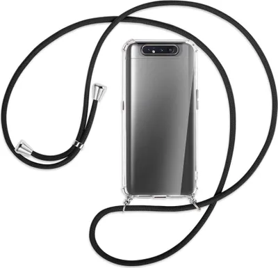 Produktbild von Handykette Backcover-Schutzhülle mit Band (Metall silberfarben) für Samsung Galaxy A80 - schwarz