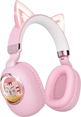 Produktbild von Over-Ear Kopfhörer, Kinder mit Katzenohren & LED-Licht Faltbare 85dB Lautstärkebegrenzung, kabellos & kabelgebunden (3,5 mm/USB-C),für Schule & Reisen